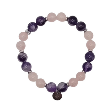 Bracelet Cœur Apaisé – Quartz Rose & Améthyste