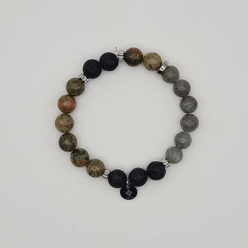 Bracelet Force Intérieure & Libération – Unakite, Pierre de Lave & Labradorite.