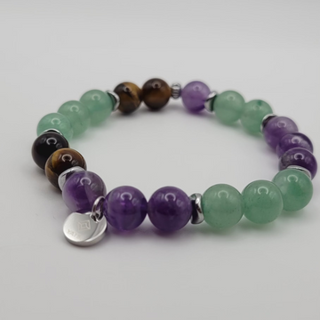Bracelet Sérénité & Concentration – Améthyste, Œil de Tigre, Aventurine.