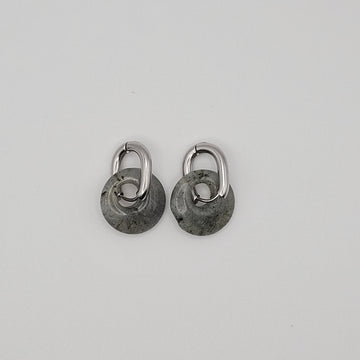Boucles d'Oreilles Créoles Argentées - Donut Labradorite 18mm