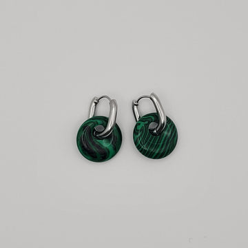 Boucles Créoles Argentées – Donut Malachite 18 mm