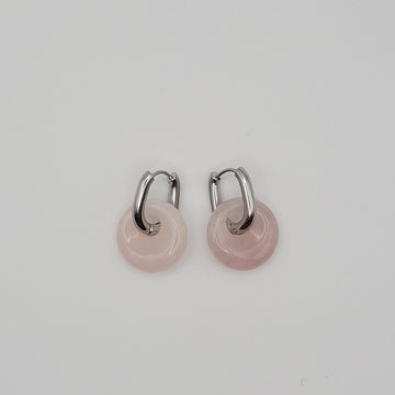 Boucles Créoles Argentées – Donut Quartz Rose 18 mm