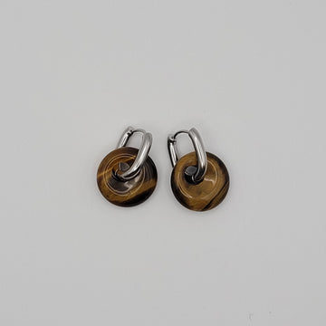 Boucles Créoles Argentées – Donut Œil de Tigre 18 mm