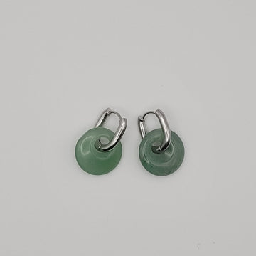 Boucles Créoles Argentées – Donut Aventurine Verte 18 mm