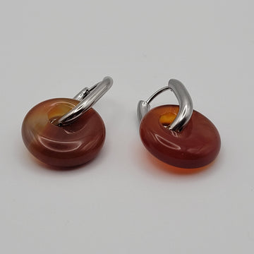 Boucles Créoles Argentées – Donut Cornaline 18 mm