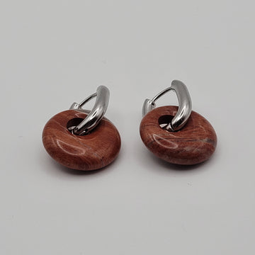 Boucles Créoles Argentées – Donut Jaspe Rouge 18 mm