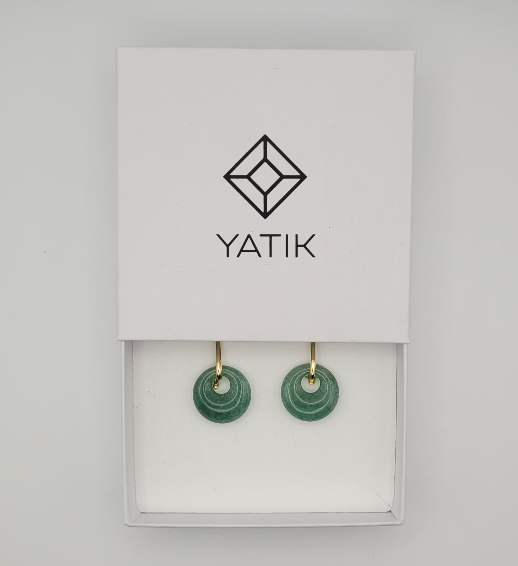 Boucles d’oreilles créoles dorées – Donut Aventurine verte 18 mm.