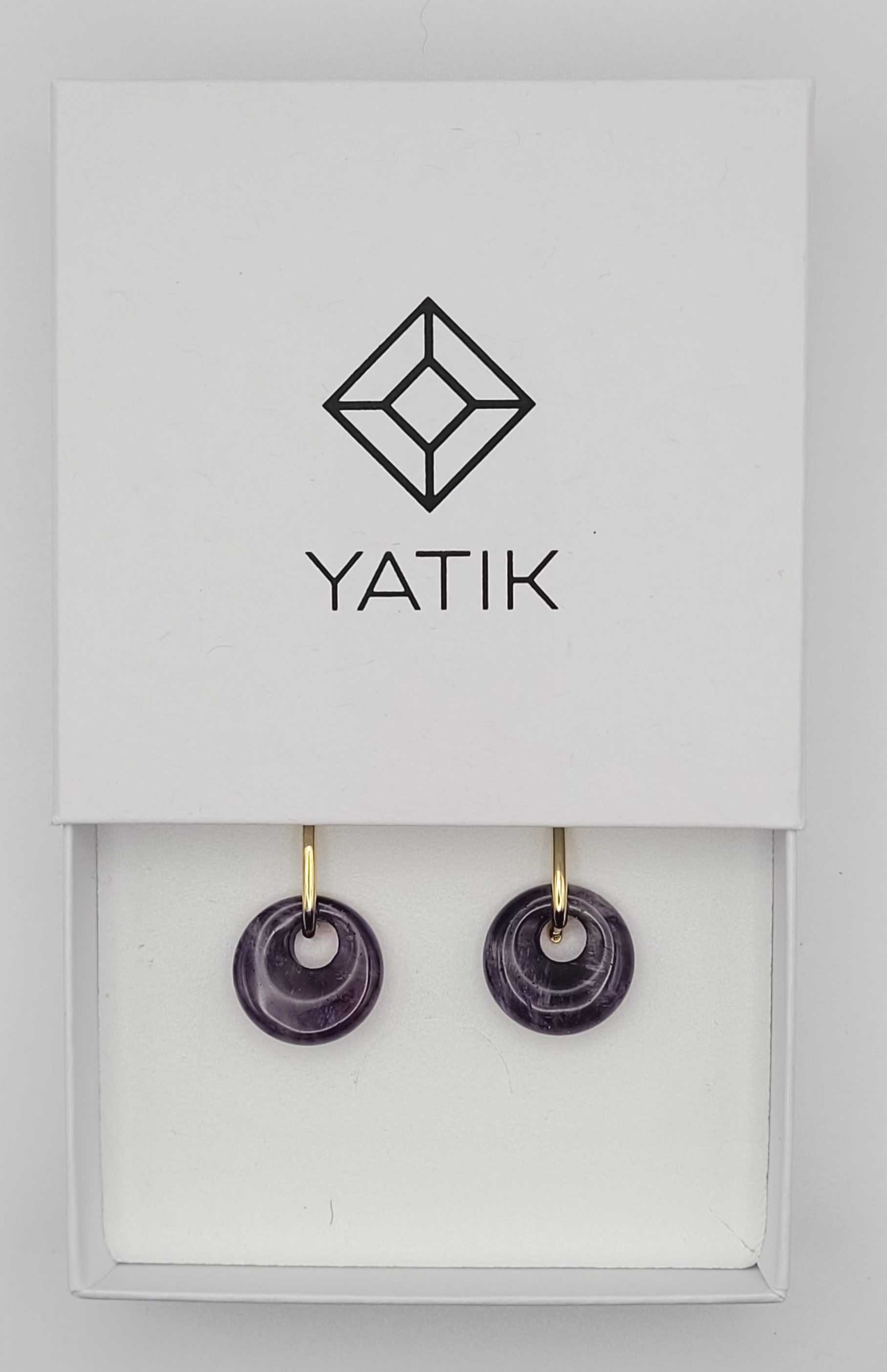 Boucles d’oreilles créoles dorées – Donut Améthyste 18 mm.