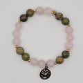Bracelet Guérison du Cœur – Unakite & Quartz Rose Pendentif Fleur de Lotus.