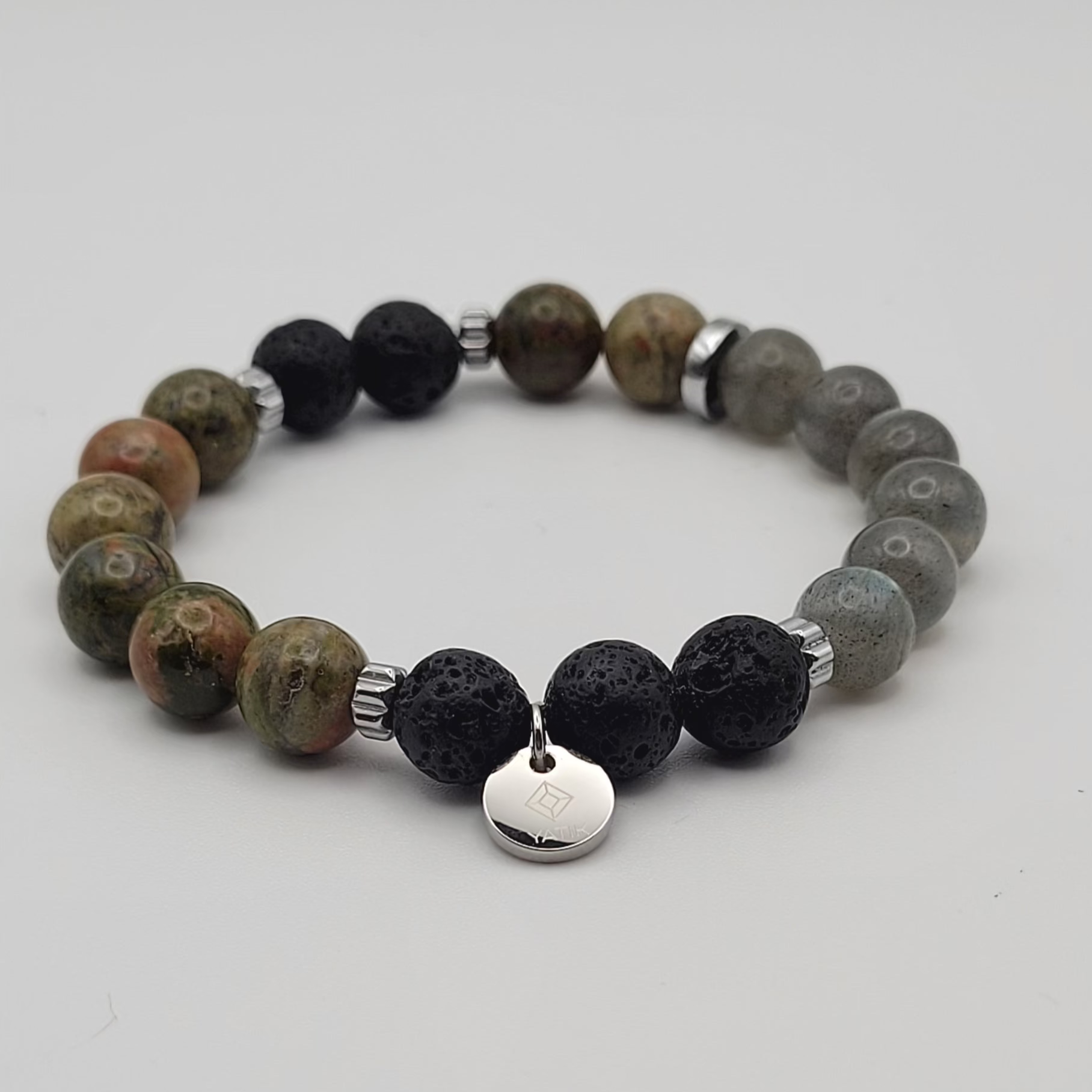 Bracelet Force Intérieure & Libération – Unakite, Pierre de Lave & Labradorite.