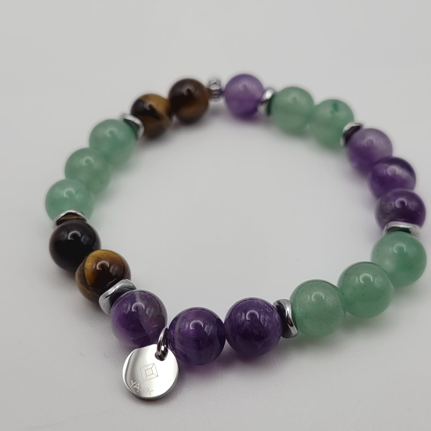 Bracelet Sérénité & Concentration – Améthyste, Œil de Tigre, Aventurine.