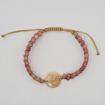 Bracelet Équilibre & Protection – Rhodonite & Arbre de Vie.