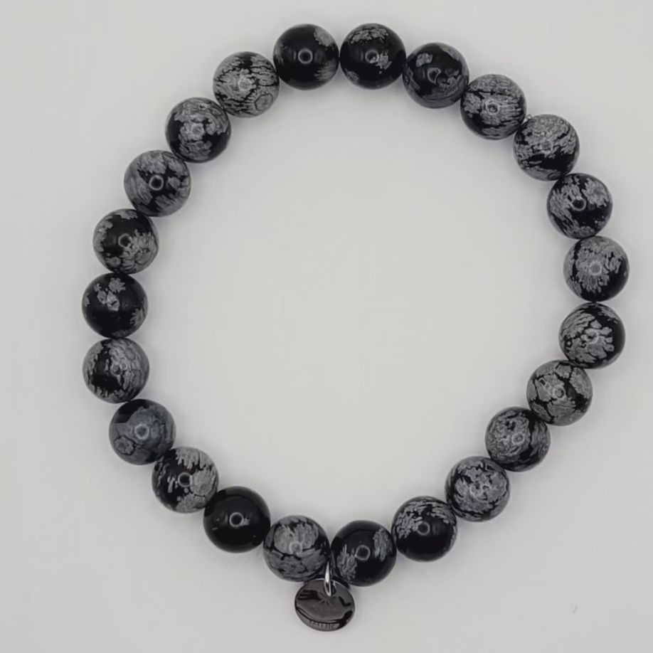 Bracelet Bouclier d’Ombre – Obsidienne flocons de neige.