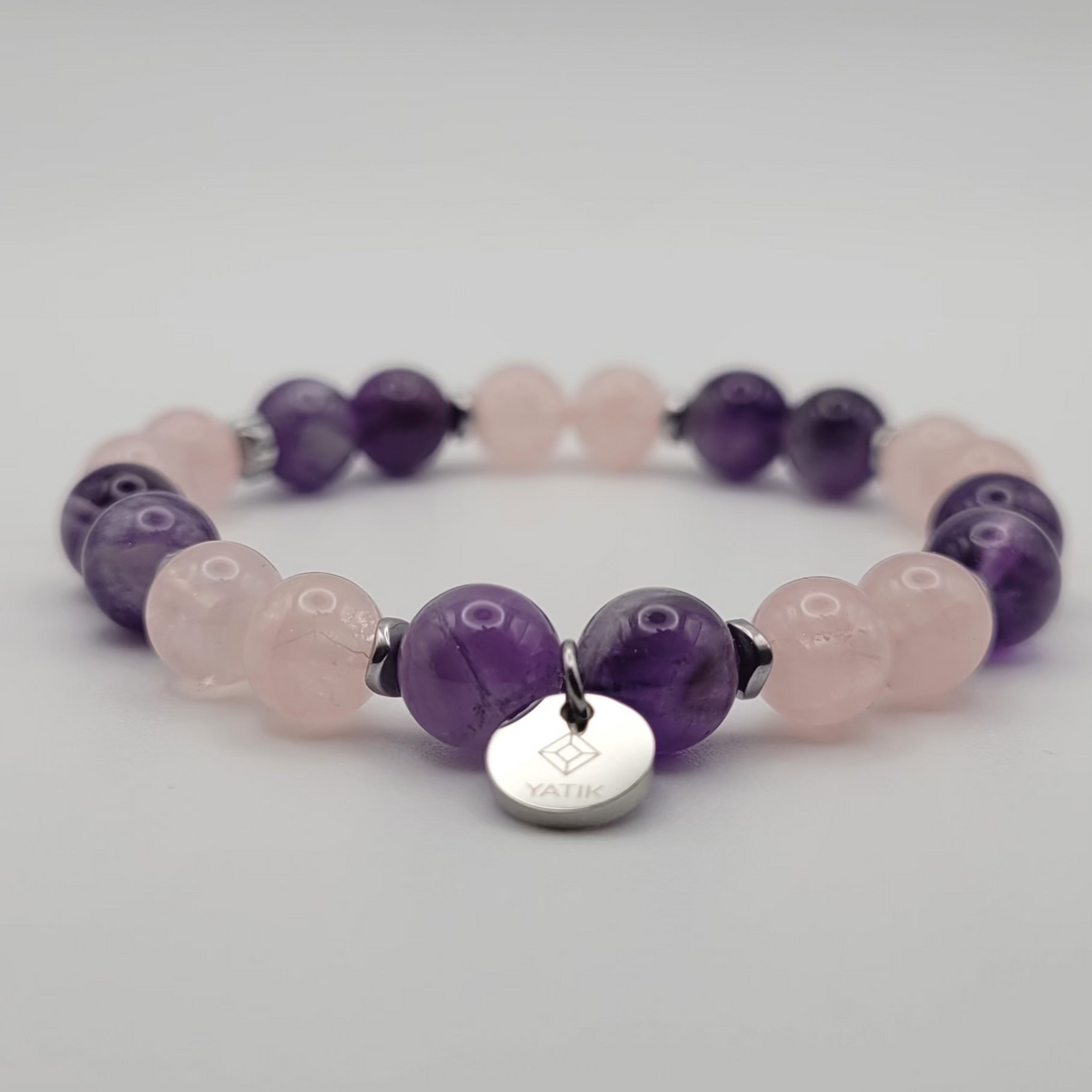 Bracelet Cœur Apaisé – Quartz Rose & Améthyste