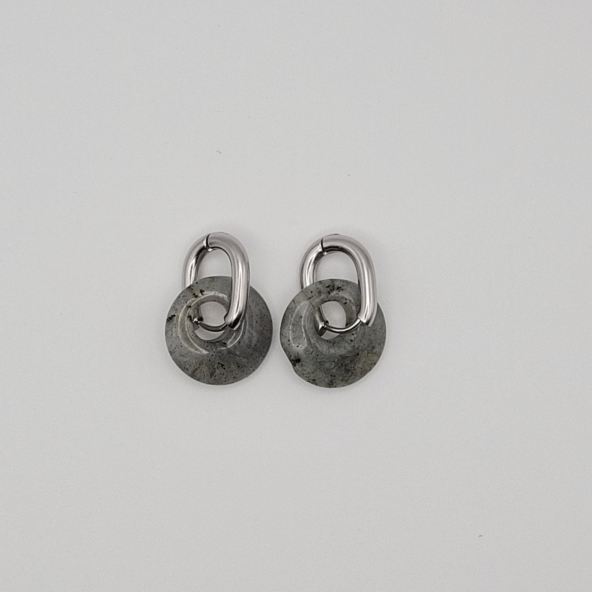 Boucles d'Oreilles Créoles Argentées - Donut Labradorite 18mm