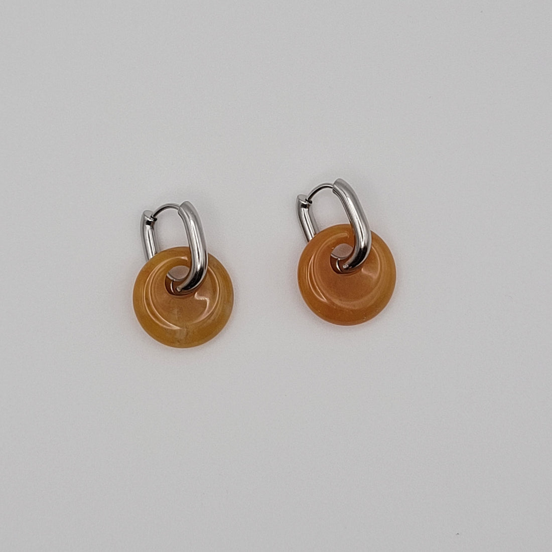 Boucles Créoles Argentées – Donut Jade Jaune 18 mm