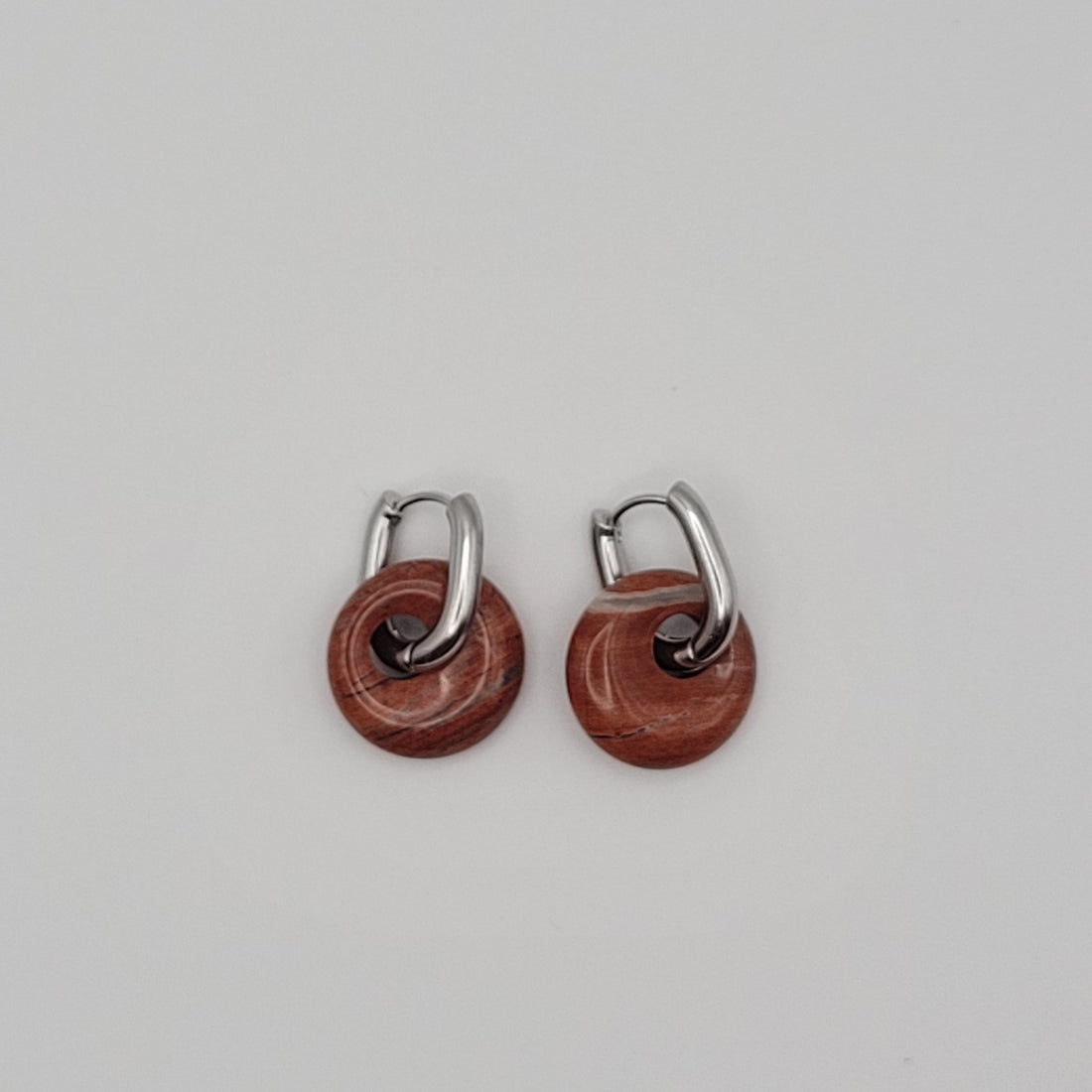 Boucles Créoles Argentées – Donut Jaspe Rouge 18 mm
