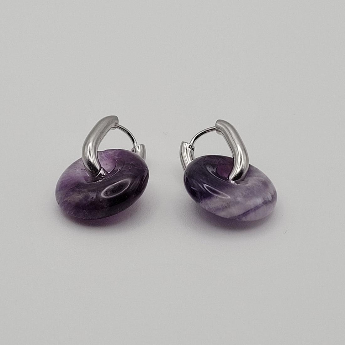 Boucles Créoles Argentées – Donut Améthyste 18 mm