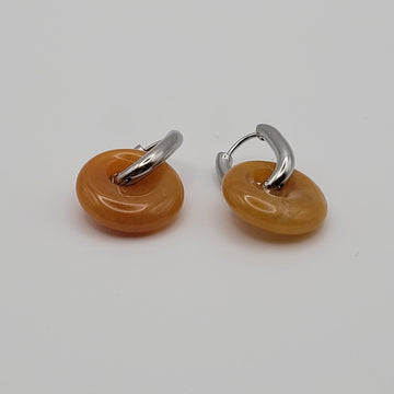 Boucles Créoles Argentées – Donut Jade Jaune 18 mm