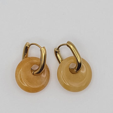 Boucles Créoles Dorées – Donut Jade Jaune 18 mm