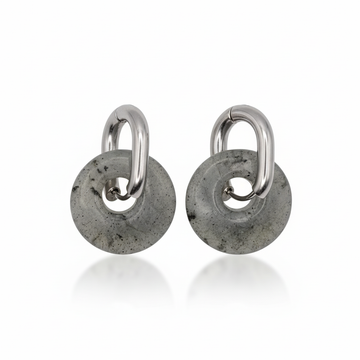 Boucles d'Oreilles Créoles Argentées - Donut Labradorite 18mm
