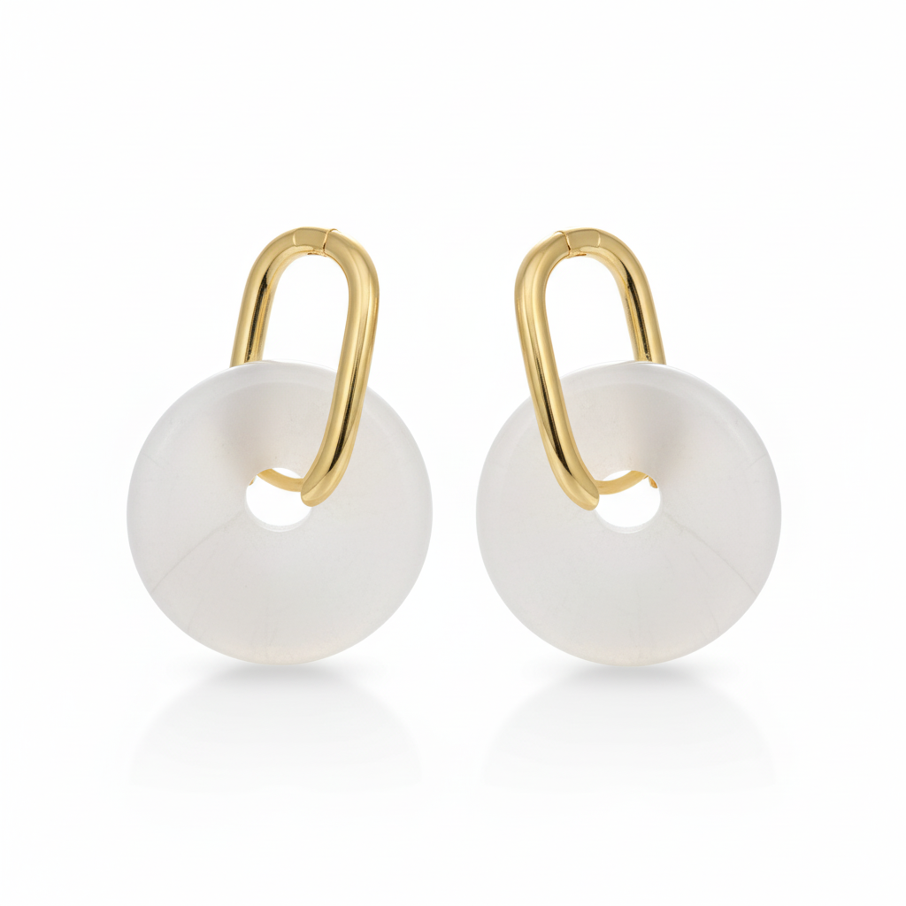 Boucles d’oreilles créoles dorées – Donut Jade Blanche 18 mm