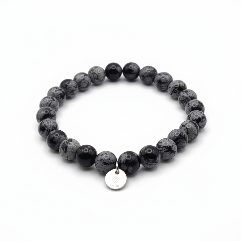 Bracelet Bouclier d’Ombre – Obsidienne flocons de neige