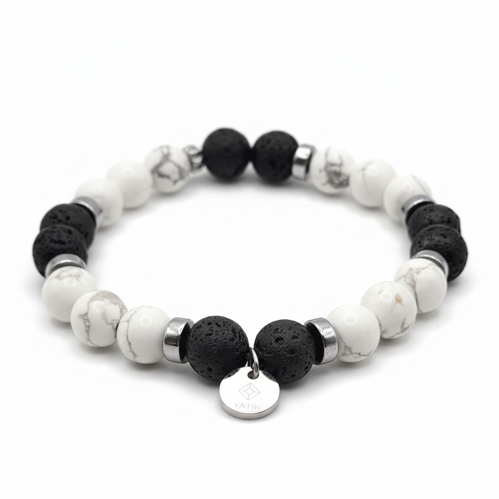 Bracelet Calme et Ancrage – Howlite & Pierre de Lave