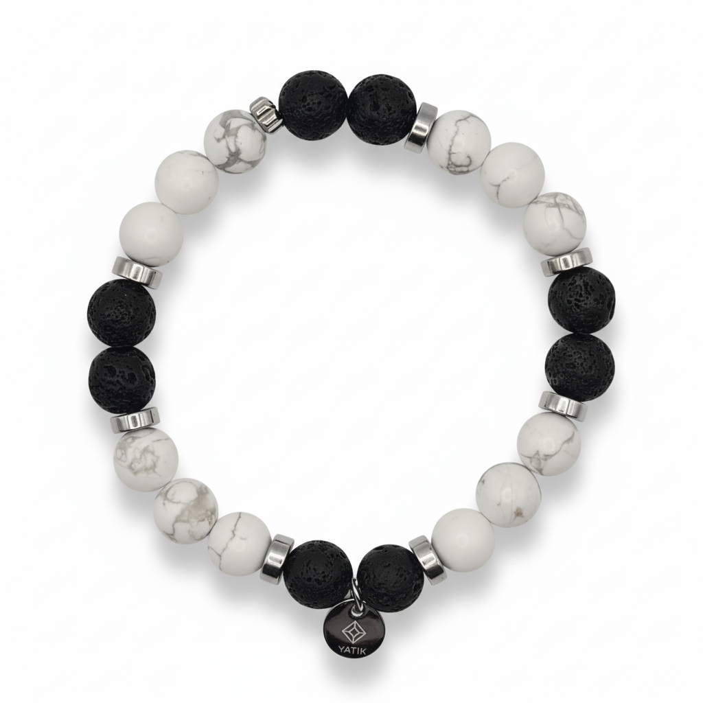 Bracelet Calme et Ancrage – Howlite & Pierre de Lave