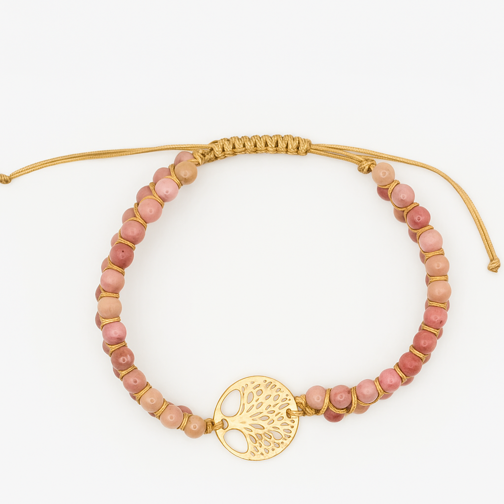 Bracelet Équilibre & Protection – Rhodonite & Arbre de Vie