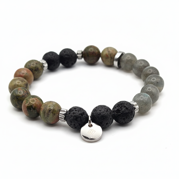 Bracelet Force Intérieure & Libération – Unakite, Pierre de Lave & Labradorite