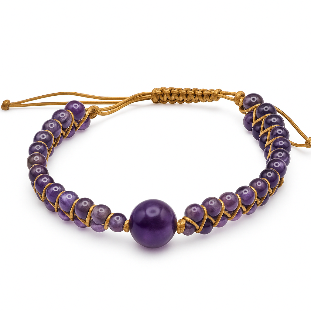 Bracelet Harmonie Spirituelle – Améthyste Shamballa Tressé