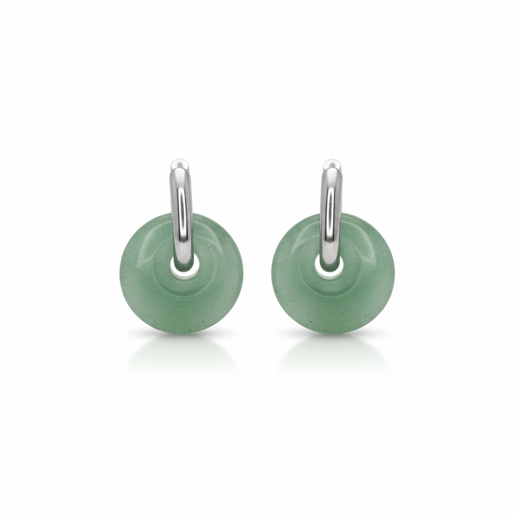 Boucles Créoles Argentées – Donut Aventurine Verte 18 mm – Boucles d'oreilles créoles | Yatik