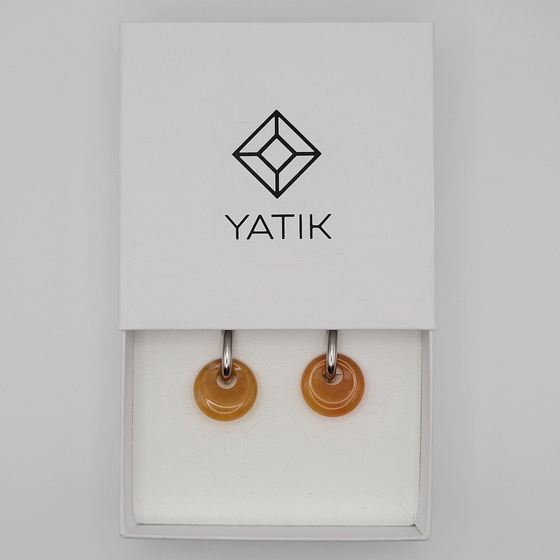 Boucles Créoles Argentées – Donut Jade Jaune 18 mm – Boucles d'oreilles | Yatik