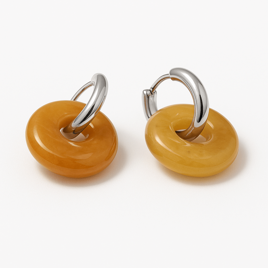 Boucles Créoles Argentées – Donut Jade Jaune 18 mm – Boucles d'oreilles | Yatik