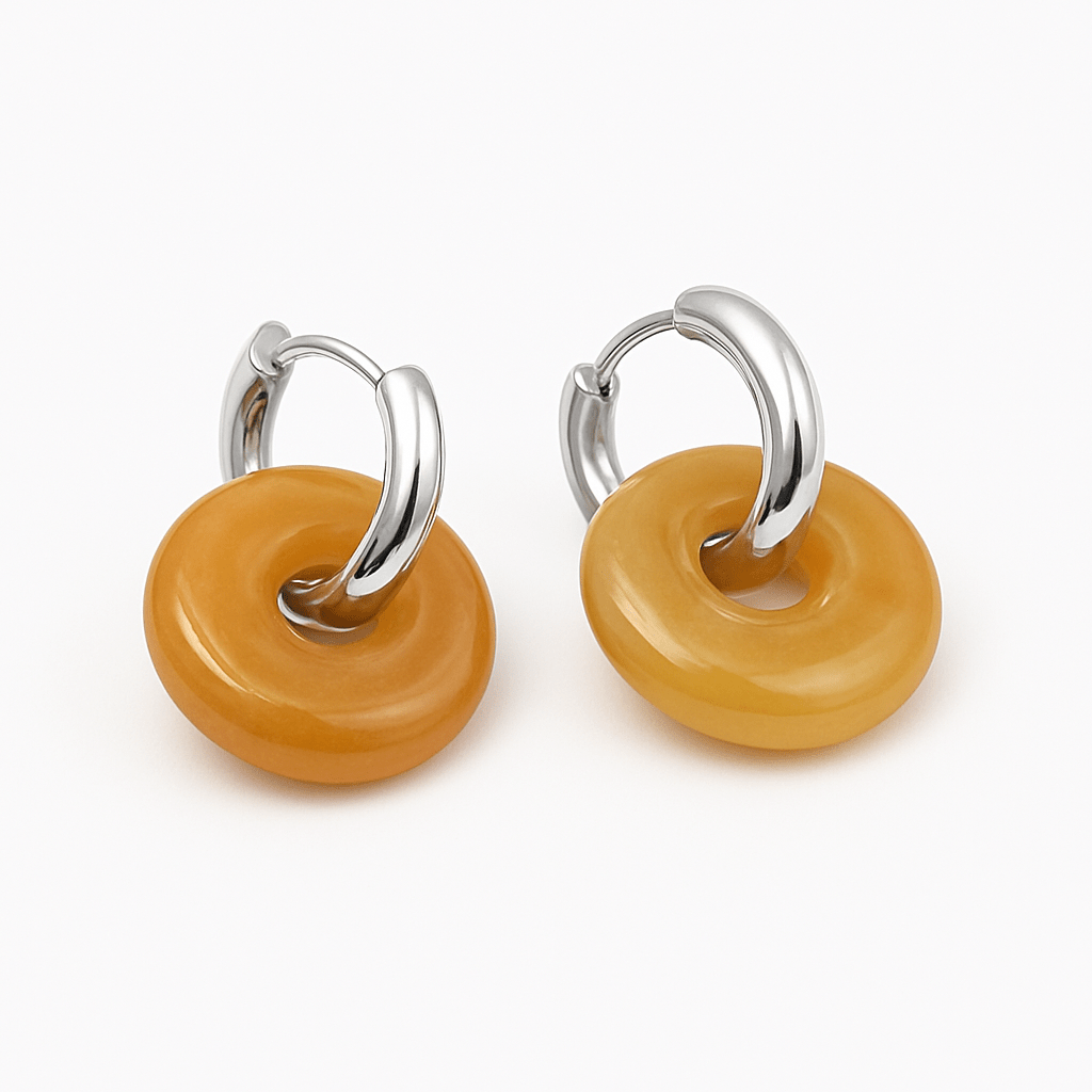 Boucles Créoles Argentées – Donut Jade Jaune 18 mm – Boucles d'oreilles | Yatik