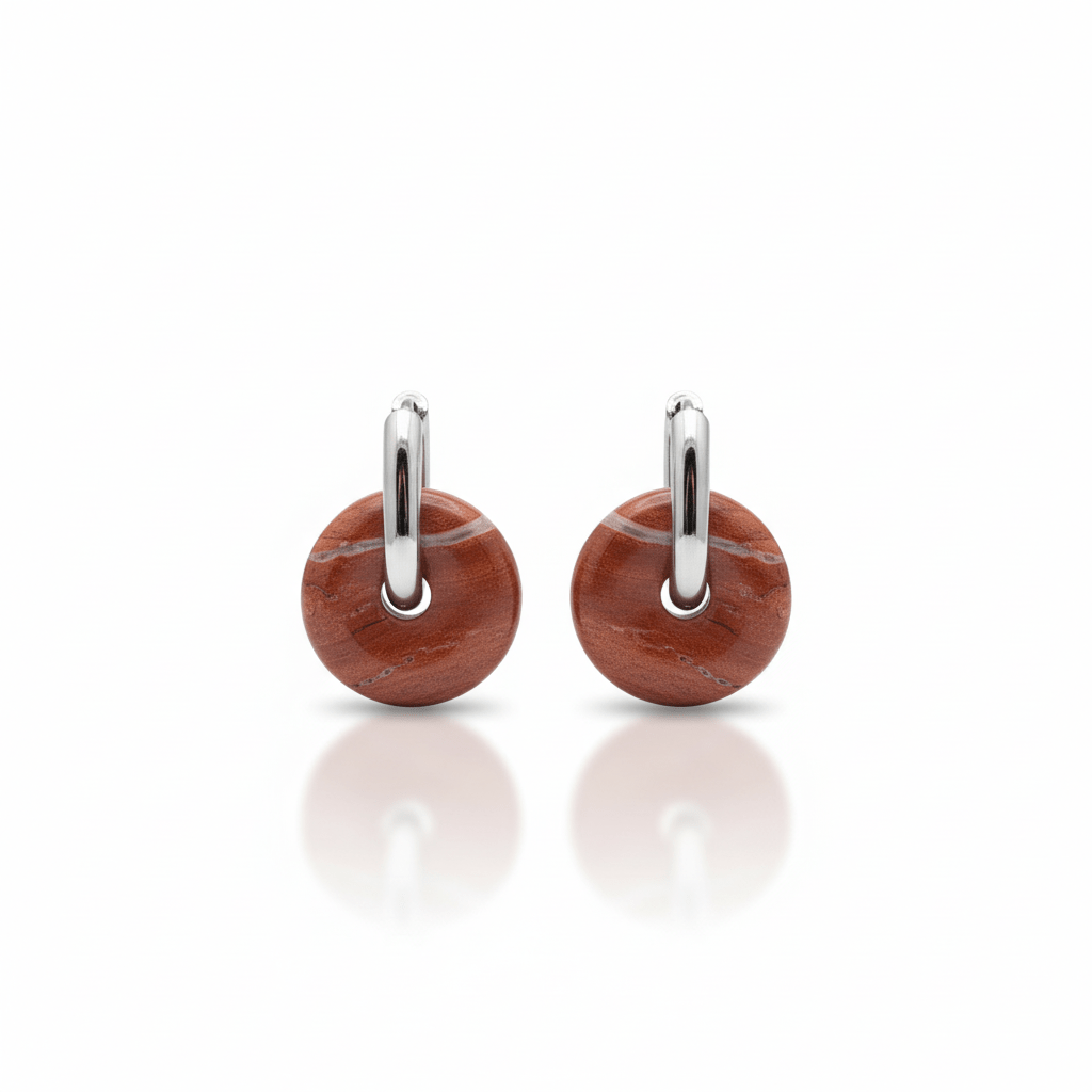 Boucles Créoles Argentées – Donut Jaspe Rouge 18 mm – Boucles d'oreilles créoles | Yatik