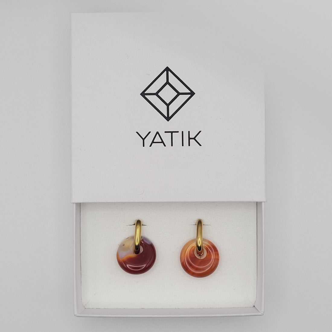 Boucles Créoles Dorées – Donut Cornaline 18 mm – Boucles d'oreilles créoles | Yatik