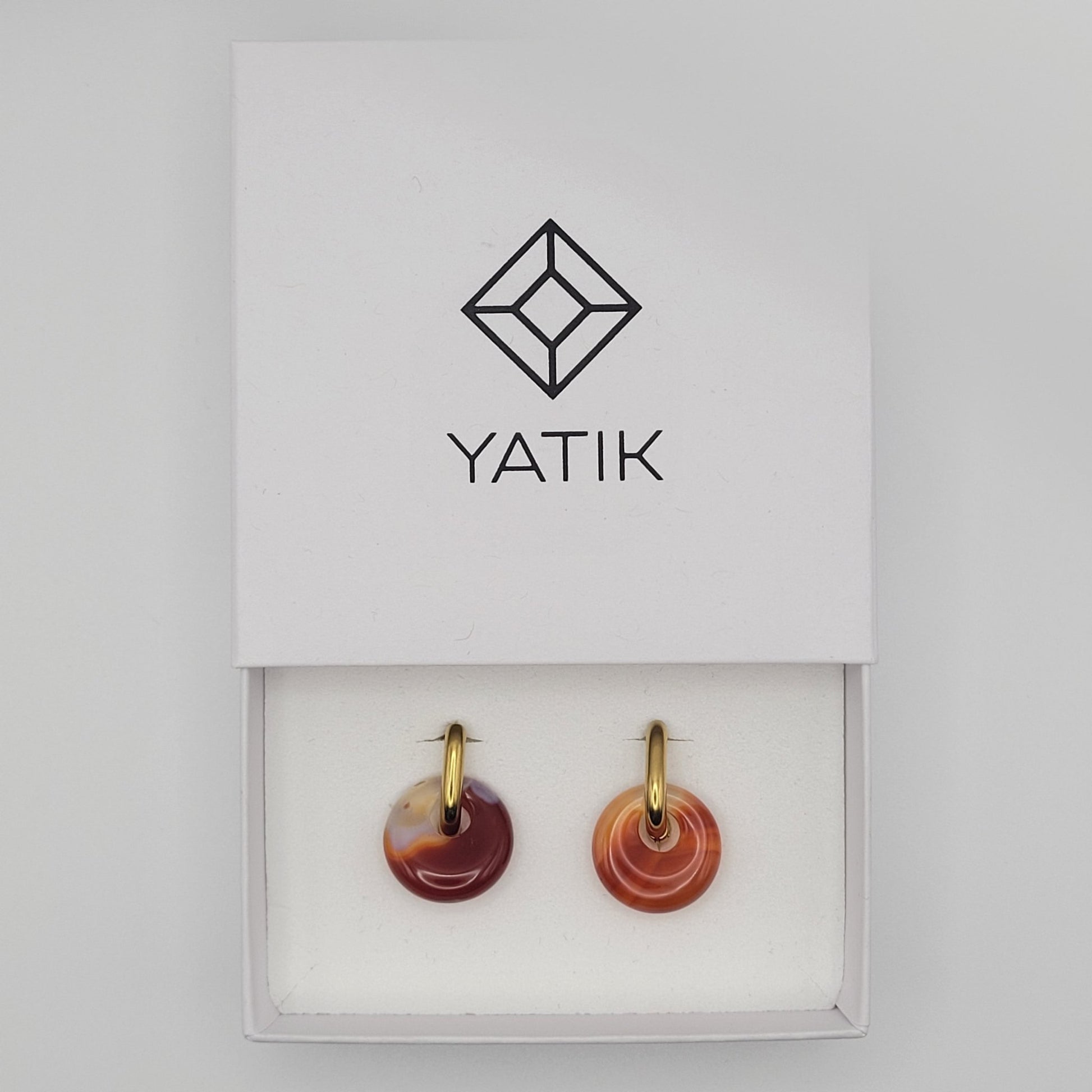 Boucles Créoles Dorées – Donut Cornaline 18 mm – Boucles d'oreilles créoles | Yatik