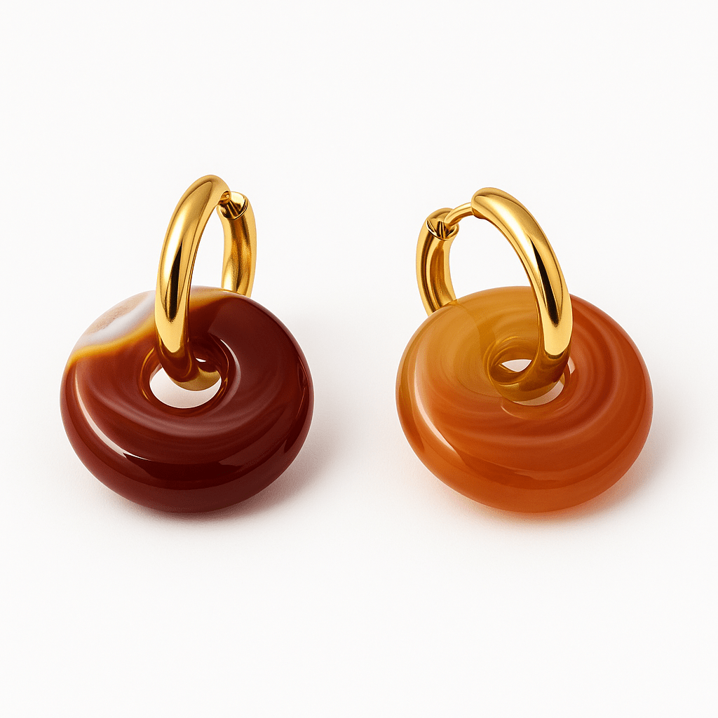 Boucles Créoles Dorées – Donut Cornaline 18 mm – Boucles d'oreilles créoles | Yatik