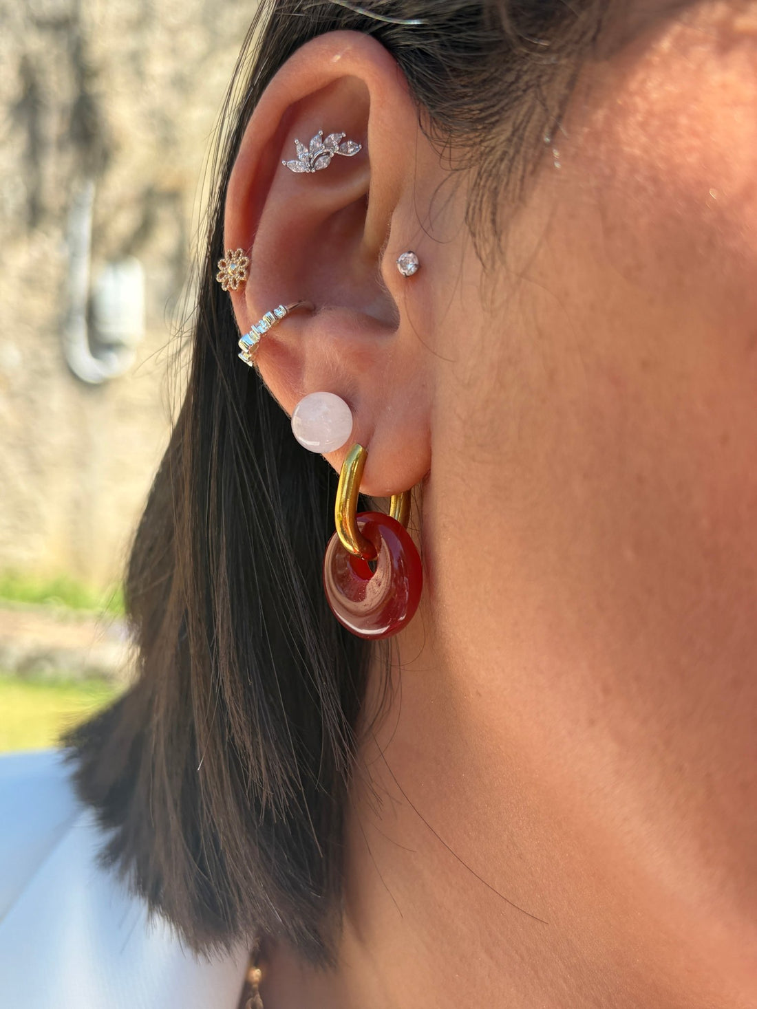 Boucles Créoles Dorées – Donut Cornaline 18 mm – Boucles d'oreilles créoles | Yatik