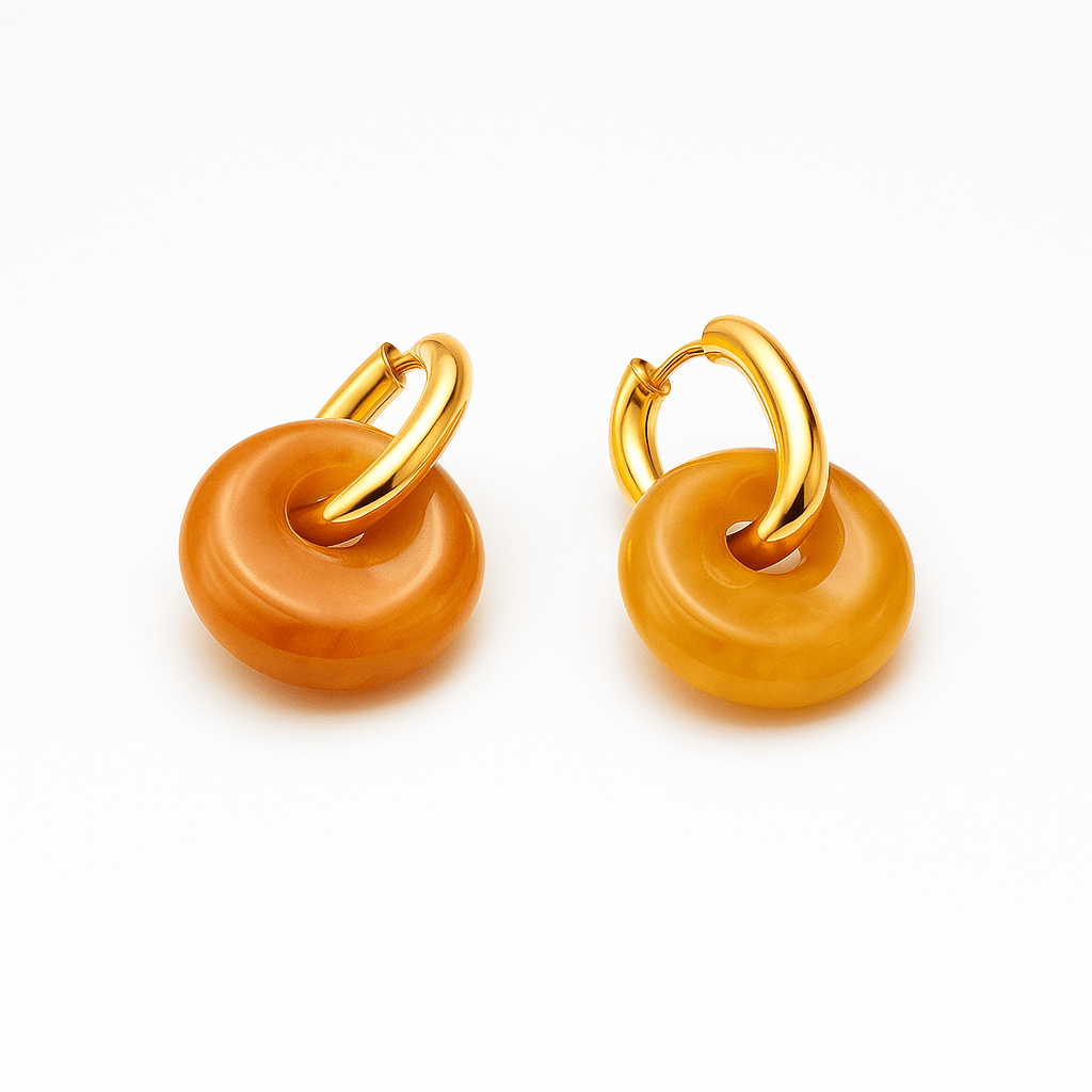 Boucles Créoles Dorées – Donut Jade Jaune 18 mm – | Yatik