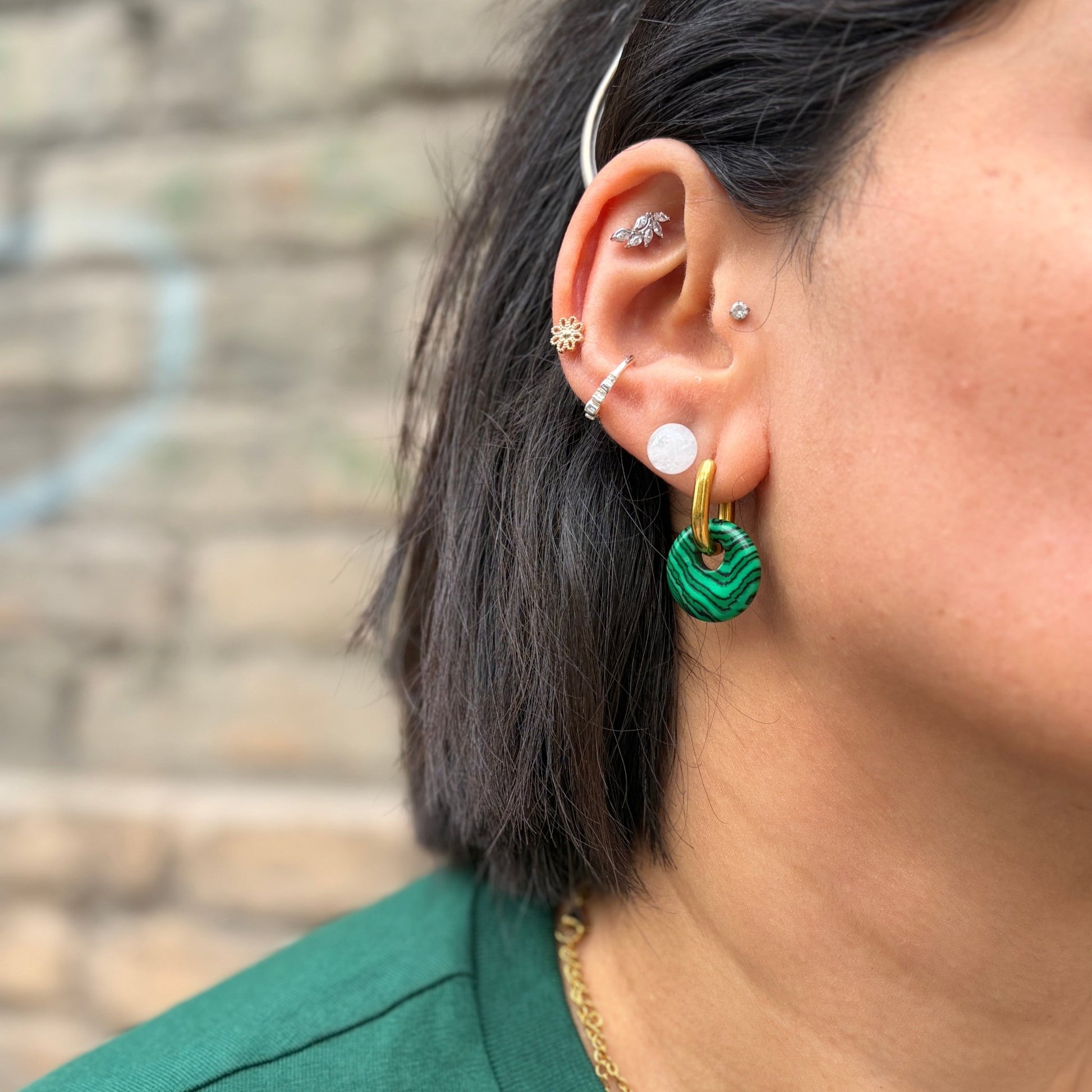 Boucles Créoles Dorées – Donut Malachite 18 mm – Boucles d'oreilles créoles | Yatik