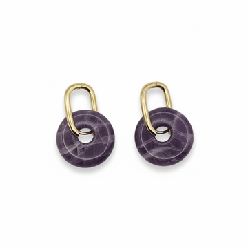 Boucles d’oreilles créoles dorées – Donut Améthyste 18 mm – | Yatik