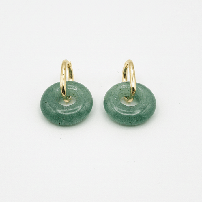 Boucles d’oreilles créoles dorées – Donut Aventurine verte 18 mm – | Yatik