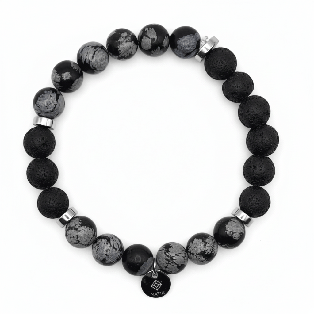 Bracelet Ancrage & Protection – Obsidienne & Pierre de Lave – | Yatik