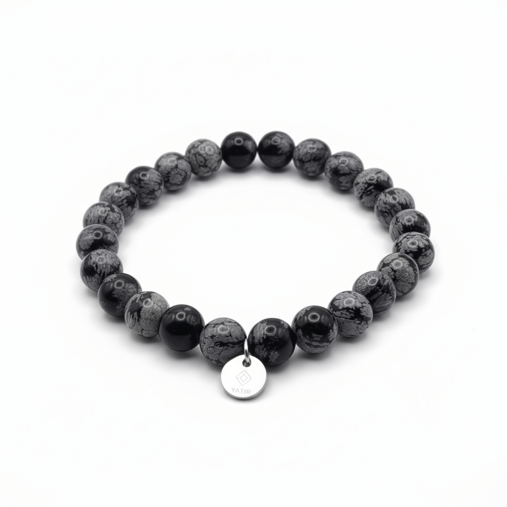 Bracelet Bouclier d’Ombre – Obsidienne flocons de neige – | Yatik