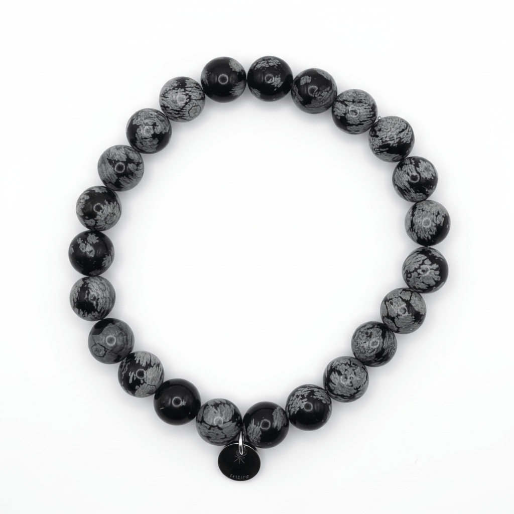 Bracelet Bouclier d’Ombre – Obsidienne flocons de neige – | Yatik
