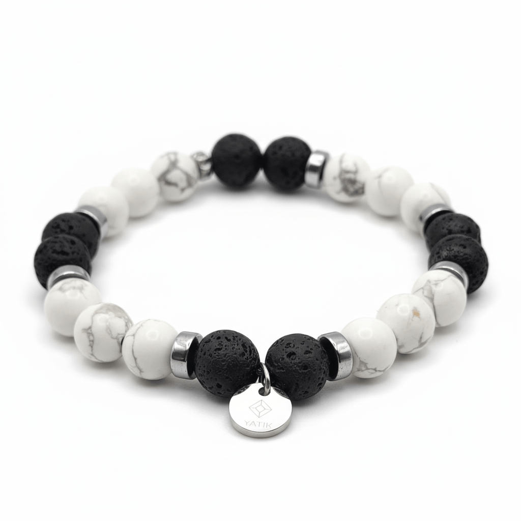 Bracelet Calme et Ancrage – Howlite & Pierre de Lave – | Yatik