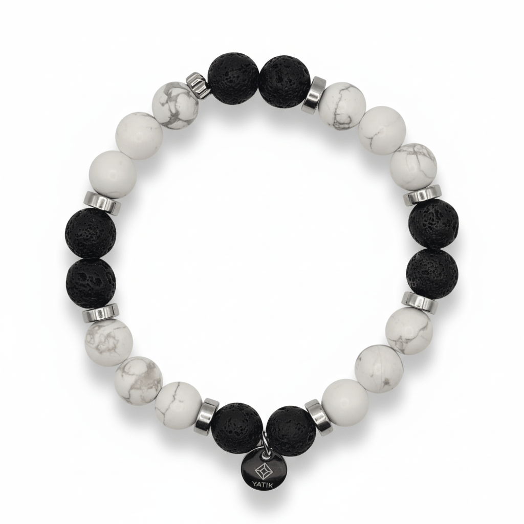Bracelet Calme et Ancrage – Howlite & Pierre de Lave – | Yatik